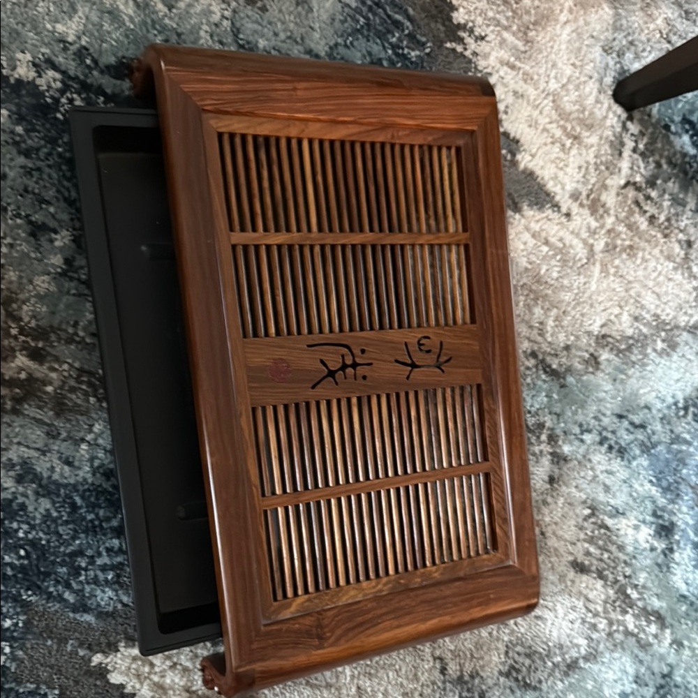 Authentic Collectable Intricate Wooden Tea Tray with Calligraphy